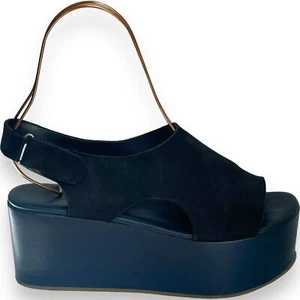 COS Navy Blue Suede Slingback Platform Sandals Women’s Size 9.5 - Picture 1 of 9