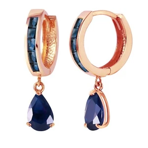 14K. SOLID GOLD HOOP HUGGIE EARRING WITH SAPPHIRES (Rose Gold) - Picture 1 of 5