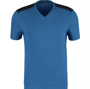 GUCCI Blue Signature Branding Panelled T-Shirt - Made In Italy - Picture 1 of 6
