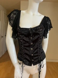 Y2K VICTORIA SECRET SILK LACE TRIM CORSET SIZE L LARGE BLACK RARE - Picture 1 of 6