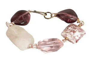 bracciale grosso quarzo rosa perle grandi vetro cristallo regalo mamma amica - Foto 1 di 10