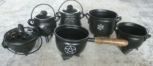 Cast Iron Cauldron with Lid Handle Pagan Wicca Spell Ritual Smudge Burner Pot - Picture 1 of 28