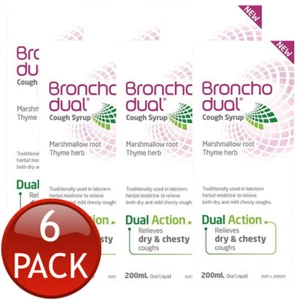 6 x Bronchodual Cough Syrup Dual Action Dry & Chesty Coughing Oral Liquid 200mL - Picture 1 of 12