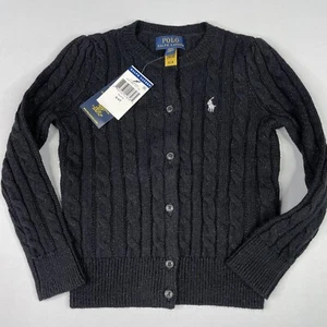 Polo Ralph Lauren Girls 4/4T Cable Knit Black Button Cardigan Sweater - Picture 1 of 7