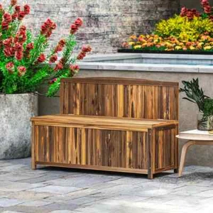 Wooden Storage Bench for Garden Tools Patio Furniture Seating with Lift Up Lid - Picture 1 of 8