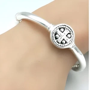 St. Benedict 925 Sterling Silver Bracelet - Lightweight 6.5" Bangle 1526 - Picture 1 of 4