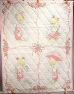 New Handmade Baby Quilt / Wall Hanging "Precious Moments" Girls w/ Ducks 44" H - Picture 1 of 12