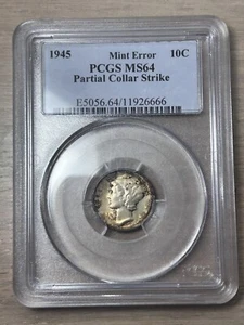 1945 PCGS MS64 Partial Collar Strike Mercury Dime - Mint Error - Picture 1 of 4