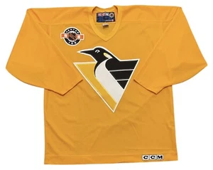 VINTAGE CCM PITTSBURGH PENGUINS PRACTICE JERSEY YELLOW NHL CENTER ICE XL - Picture 1 of 14