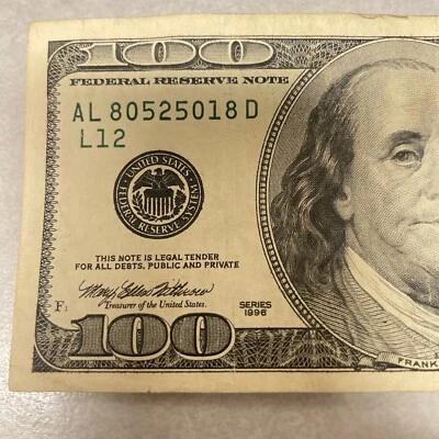 1996 $100 Hundred Dollar Bill Rare Federal Reserve Note Vintage 29 years old - Image 1 of 4