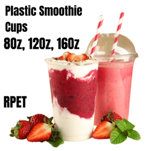 Disposable Plastic Smoothie Milkshake Cups with Dome Lids Reusable 8, 12oz, 16oz - Picture 1 of 12