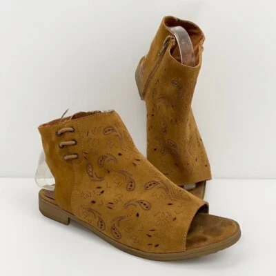 Coolway Women's 40 Carmelita Tan Suede Leather Sandals Peep Toe Booties - Image 1 of 4