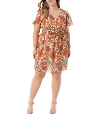 Jessica Simpson Trendy Plus Size Short-Sleeve V-Neck a-Line Dress, Almost Apr 2X - Image 1 of 3