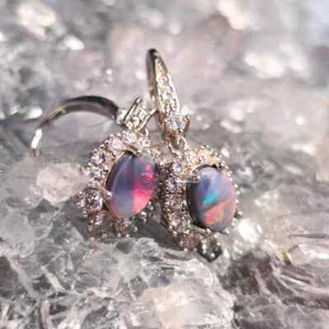 Caribbean Pink Beach Lightning Ridge Dark Opal 1.80ct 925 Silver Hook Earrings - Bild 1 von 10