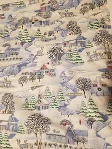 Concord Fabrics x-mas Scene Fabric 1 Yds & 24"Winter TOWN SNOW LIGHT BLUE HTF - Picture 1 of 3