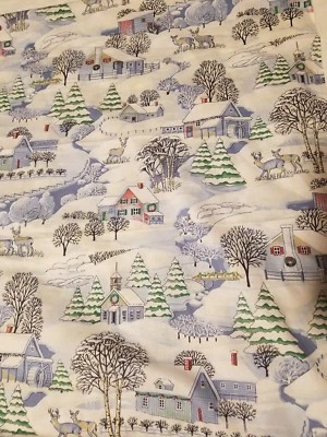 Concord Fabrics Christmas Scene Fabric  3 Yards Winter TOWN SNOW LIGHT BLUE HTF - Image 1 of 3