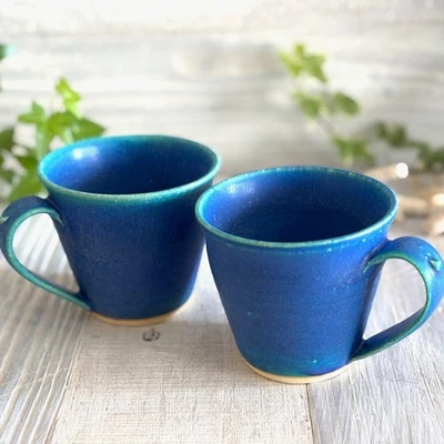 Taza de café Shigaraki Yaki Ware porcelana japonesa esmalte azul turquesa 2 piezas Foto 1 de 4