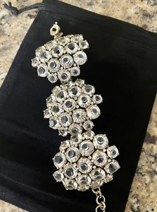 J Crew Signed Clear Crystal Cluster Jumbo Wrap Gold Statement Chain Bracelet - Picture 1 of 21
