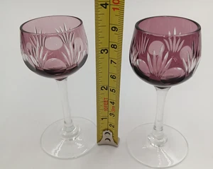 Zwei Amethyst 1 Unze Cordial/Likör Stielschliff auf klare Gläser 3 3/4 Zoll - Bild 1 von 3