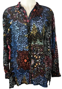 Camisa túnica manga larga Johnny Was Audry talla grande terciopelo Burnout XS para mujer - Imagen 1 de 9