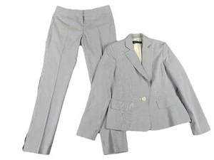 Albert Nipon Seersucker Blazer/Pants Women’s White Blue Striped Sz 6 Pants * - Picture 1 of 10