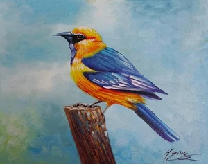 Wall Art Home Decor Original Lovely Bird Oil Painting Hand Painted Canvas 10x8in - Picture 1 of 8
