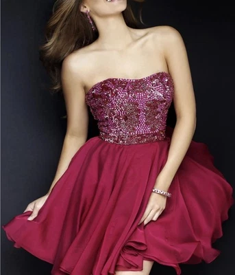 Vestido corto Sherri Hill rojo con cuentas sin tirantes graduación concurso cóctel elegante #1954 Foto 1 de 4