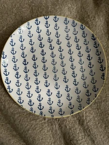 8 Zoll dekorative Ankerplatte marineblau auf weiß gelber Borte kreative Genossenschaft - Bild 1 von 3