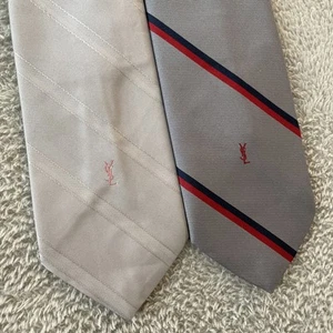 Vintage 2X Lot YSL Yves Saint Laurent Grey Givenchy Striped Dress Ties Office - Picture 1 of 21