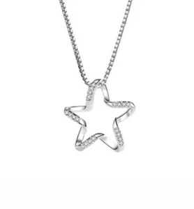 Sterling Silver .925 White Zircon STAR PENDANT NECKLACE 18" INCH - Picture 1 of 5
