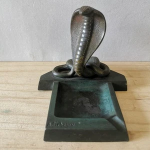 Sculpture Art Deco Serpent Bronze Cobra Cendrier signé A. Pichegru/ Réf A102 - Imagen 1 de 11