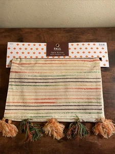 New Fall Striped Stitched Table Runner Tassels 13”x 72” Multicolored ￼ - Picture 1 of 6