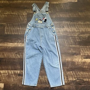 Vintage Kids Looney Tunes Embroidered Taz Tweety Sylvester Striped Overalls 7/8 - Picture 1 of 11
