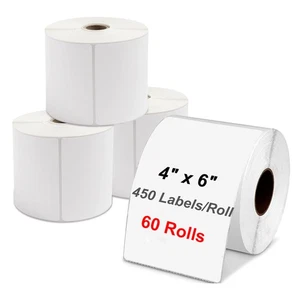 60 Rolls 4x6 Direct Thermal Shipping Labels 450/Roll - Zebra Eltron ZP450 LP2844 - Picture 1 of 8