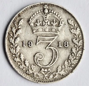 1918 Great Britain 3 Pence Sterling Silver Coin - Very Nice Coin - Free Shipping - Picture 1 of 2