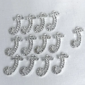 Set of 12 Silver Tone Rhinestone Letter “J” Charms – 1” Initial Pendants - Picture 1 of 4