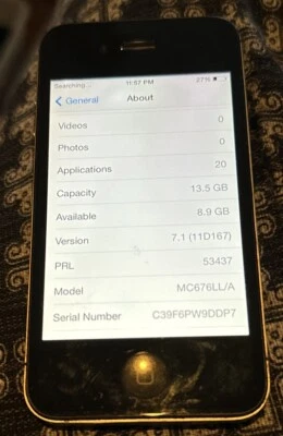 iPhone 4 Black (Verizon) A1349 16GB CDMA Fast Ship Very Good Used IOS 7.1 Apps - Image 1 of 4