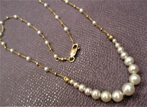 14k Yellow Gold Stationed Akoya Pearl Necklace - Picture 1 of 12