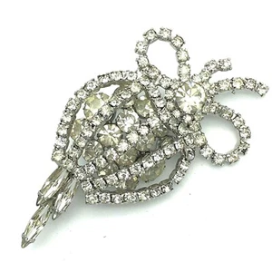 Brosche klar Strass Lagenlook gewölbt Blumen Vintage - Bild 1 von 12