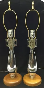 Pair of Vintage WW11 Era USA Mortar Shell Table Lamps 81mm Chrome Plated - Picture 1 of 12