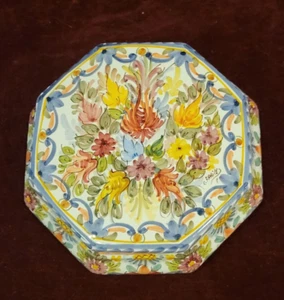 Sevillarte Spain Porcelain Lidded Octagonal Box Signed C Fraile - Picture 1 of 6