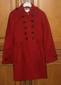 NEW Burberry Girls Red Wool Double Breasted Coat Nova Check Lining Size 10 - Picture 1 of 3