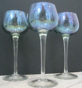 Set of 3x Iridescent Green Wine/Hock Glasses - Vintage 1970's - Picture 1 of 16