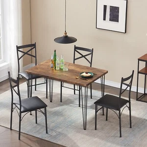 5 Piece Dining Table Set Chairs Upholstered Seat Compact Breakfast Kitchen Wood - Picture 1 of 10
