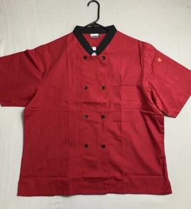 NEW Happy Chef Shirt 2XL Red Black Trim Button Front Short Sleeve Pocket #305 - Picture 1 of 5