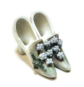 Ceramic Decorative 2” Shoe Germany Iridescent Green With Blue Flowers Vintage - Picture 1 of 9