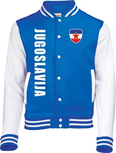 Jugoslawien College Jacke Sweat Trikot Stil  Fahne Wappen Blau SP/A - Picture 1 of 2