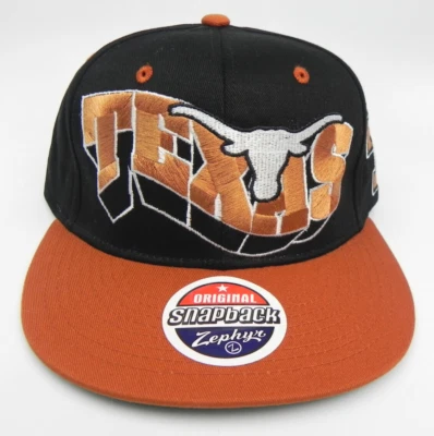 TEXAS LONGHORNS NCAA 2-TONE BLACK G-WAVE VINTAGE SNAPBACK ZEPHYR CAP HAT NEW! - Image 1 of 4