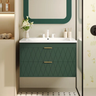 30'' Wall Mounted Bathroom Vanity w Resin Sink,Floating Bathroom Storage Cabinet - Image 1 of 4