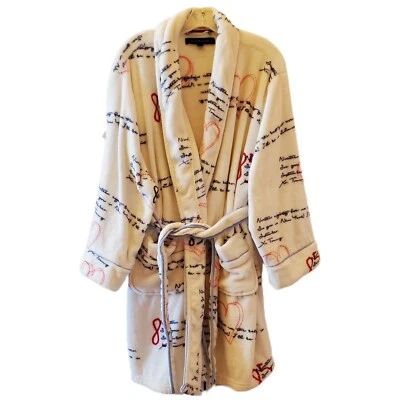 Bata de baño de colección Y2K Tommy Hilfiger blanca firma 85 bolsillos suave estampado por todas partes Foto 1 de 4